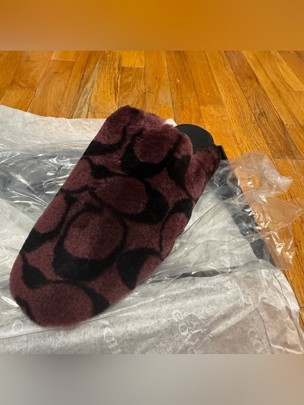 Coach faux Fur Slide Mule in Deep Plum and Black - Women's Accessory